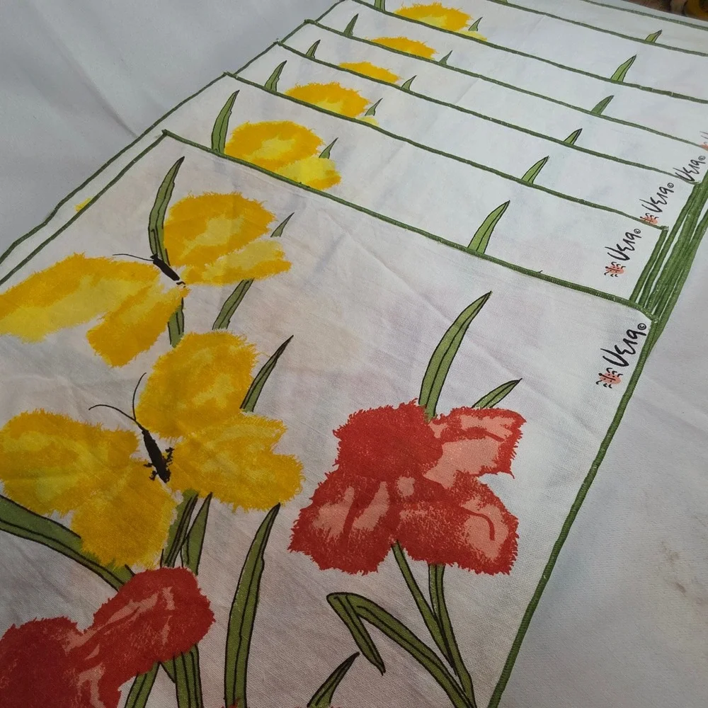 Vera Neumann Butterfly Floral White Napkins Set of 7 16x16 Vintage MCM Ladybug